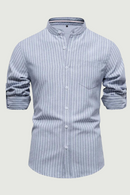 Striped Men's Shirts Single Pocket Stand Collar Long-sleeved Shirts for Men Spring Shirts