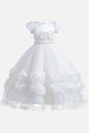 Girl's embroidered flower poncho dress banquet dress Children's pearl embroidered princess dress