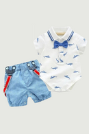 Summer Newborn Baby Boy Romper Clothes set Little Shark Overalls Blue Shorts Outfits Clothes Baby Clothing Set