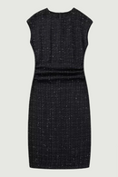 Women Round Neck Short Sleeve Shiny Metallic Thread Black Dress Party