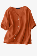 Summer Blouse Women Vintage Solid Cotton Shirt Casual Loose