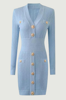 Women's Long Sleeve Sexy Deep V Neck Single Breasted Knitted Dress