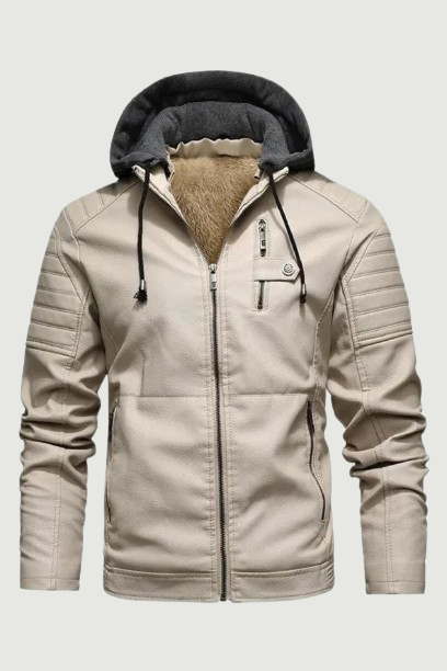 Motorcycle Hoodie Leather Jacket Men Solid Fleece Casual Windbreaker Jackets Slim Military Tactical Thick Coats Winter