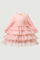 Children Layered Dress for Spring Girls Wedding Dress Lace Lantern Sleeve Princess Party Kids Clothes 1-