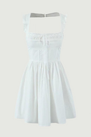 Sexy Backless Cotton White Dress Women Lace Trim Square Neck Sleeveless Summer Short Dresses Holiday Robe