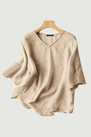 Summer Casual Cotton Blouse Woman V-Neck Short Sleeve Solid Shirt Female Streetwear