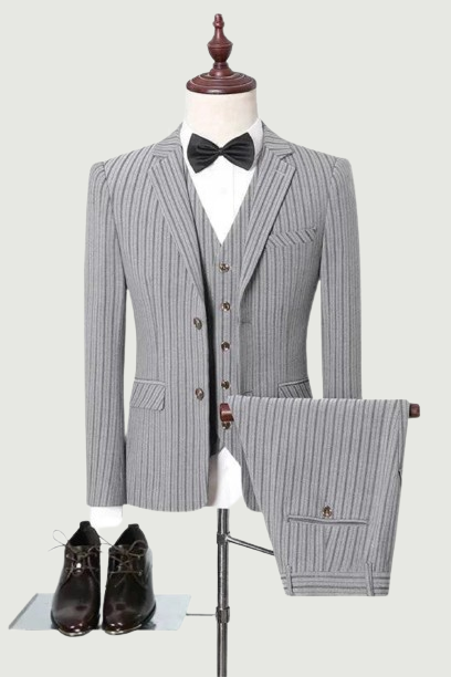 Men Wedding Suits Striped Slim Suit Handsome Groom Suit Men Single Button Party Formal