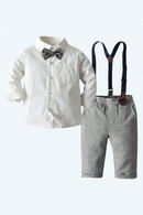 Boy Gentleman White Shirt Suit Clothing Set Dress with Bow Tie Grey Pants Party Wedding Handsome Kid Clothing for Boys Outfit