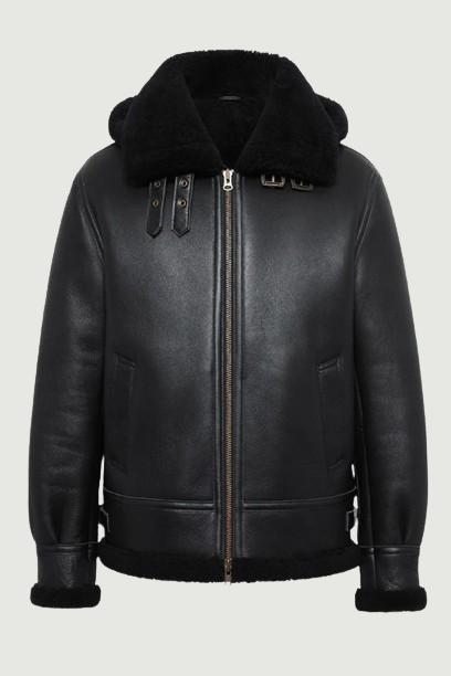 Shearling Jacket Mens Detachable Hooded Bomber Jacket Men Shearling Fur Coat