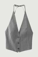 Stripe Sleeveless Vests For Women Autumn Cropped Jacket Woman Halter Tied Short Waistcoat Women's Vest Coat