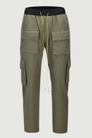 Spring Autumn Men's High Street Baggy Straight Cargo Pants Casual Buckle Drawstring Loose Darkwear Overalls