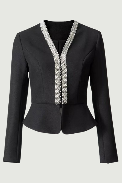 Spring Designing Vintage Style Exquisite Beading Rhinestone Chic Slim Outwear Women Retro Short Blazer