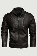 Men's Leather Jacket Winter Autumn Thick Motorcycle Leather Jacket Vintage Slim Fit Coat Male