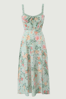 Women Summer Sweet Floral Cute Square Collar Sleeveless Midi Dress Slim Backless Chic Split Tank Dresses