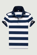 Men Polo Shirt Summer Short Sleeve Striped Contrast Business Shirts Male Clothing