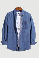 Cotton Denim Shirt Men Full Sleeve Thin Casual Regular Fit males leisure for Men Soft Comfortable pocket top