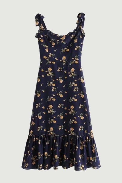 Summer Dress Chiffon Pastoral Style Vintage Ruffle Floral Midi Dress Women