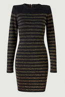 Autumn Spring Wool Blend Gold Threads Women Striped Knitted Vintage Dress