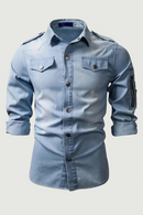 Men's Casual Slim Casual Long Sleeved Denim Shirts Washed Denim Male Shirt