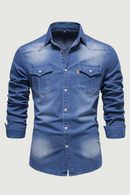 Men's Long-sleeved Washed Denim Shirt Casual All-match Button Solid outdoor Shirt Male