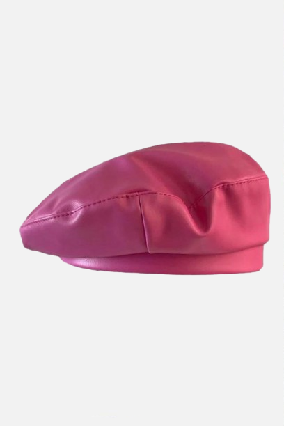 Lady Matte Pu Synthetic Leather Flat Top Artist Hat Fashion Color Pink Street Dance Beret Hat