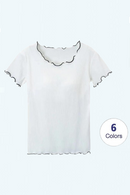 Women T-Shirts Built-in Bra Padded Stretchable Tops Tshirts Short Sleeve Ruffles Sexy Casual