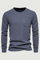 Waffle Cotton Solid Men Tshirts Single Pocket Long Sleeve Tee Shirts for Men Spring Basic Breathable Tops Men