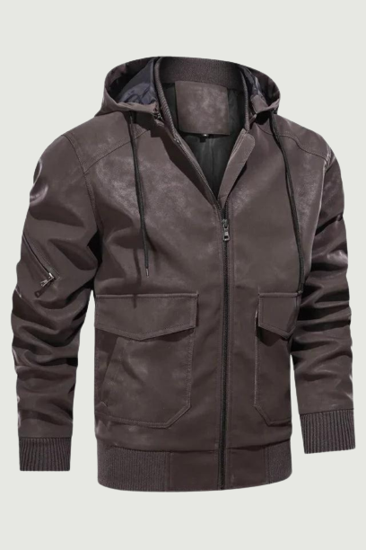 Men Hooded Motorcycle Jackets Casual Winter Windproof Leather Coat Male Clothing