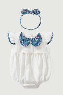 Summer Floral Lapel Romper with Headband for Baby Girls Dress for Party Birthday