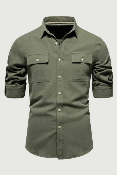 Casual Men's Shirts Solid Double Pockets Long Sleeve Shirts for Men Spring Designer Clothing Men