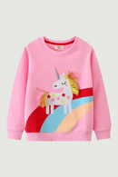 Unicorn Embroidery Autumn Winter Pink Grey Girls Sweatshirts Cotton Children's Costume
