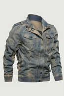 Vintage Classic Denim Jacket Autumn Winter Stand Collar Washed Army Military Tactical Bomber Jackets