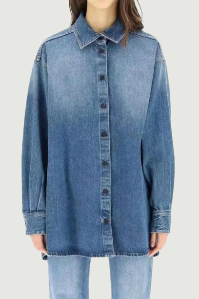 Women's Loose denim blouse turn-down collar long sleeve casual lady shirt tops