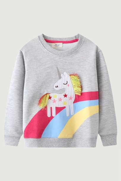 Unicorn Embroidery Autumn Winter Girls Sweatshirts Cartoon Toddler Kids Sport Shirts