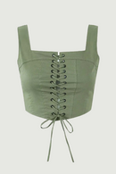 Summer Women Cargo Camis Sleeveless Backless Female Crop Tanks Top Green Bustier