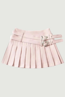 Women Summer  Slim Pleated Cute Chic Heart Belt Mini Skirt Streetwear