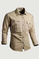 Military Tactical Shirts Men Cotton Breathable Solid Pocket Casual Slim Fit Long Sleeves Cargo Top