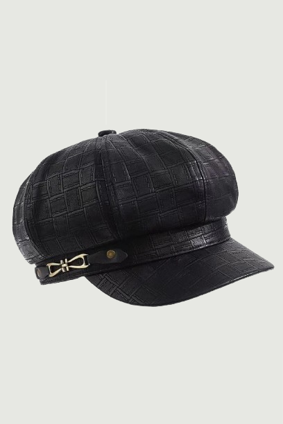 Plaid Microfiber Leather Newsboy Cap Autumn Winter Windproof Navy Cap Women Octagonal Hat