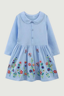 Girls Dresses Autumn Spring Princess Floral Embroidery Long Sleeve Costume Kids Clothing