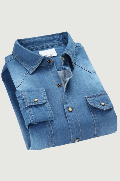 Men Denim Shirt Thin Long Sleeve Soft Cotton Double Pockets Slim Slight Elastic Jeans Blue Tops Cowboy Clothing