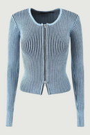 Women Autumn Sweet Striped Elastic Knitted Cardigan Sexy Slim Sweater Chic Long Sleeve Knitwears