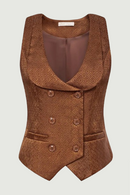 Women Vintage Double Breasted Vest Coat V-Neck Handkerchief Hem Waistcoat Vintage Lapel Waist Coat With