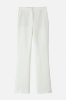 Women Vintage Mid Waist Full Length Flared Pants Elegant Office Ladies White Trousers