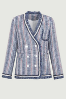 Women Temperament Elegant Pearl Double breasted Wool Tweed Jacket Coat Female Tassels Basic Outerwear