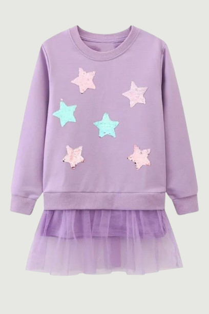 Stars Beading Princess Girls Dresses For Autumn Spring Long Sleeve Party Girls Clothing Cute Baby Frocks