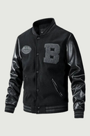 Autumn And Winter Cloth Padded Jacket  Baseball Collar Leather Sleeve Jacket Flower Wool Large Size Varsity Jacket