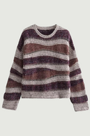 Vintage Women Long Sleeved Round Neck Patchwork Knit Sweater