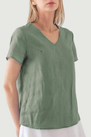 Casual Linen Oversized T-Shirt  Sexy V-Neck Short Sleeve Tee Solid Summer Top ladies