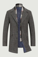 Men's Wool Blend Coat With Plaid Scarfs Notched Collar Single Breasted Pea Coat Casual Business Outerwear Jacket Male