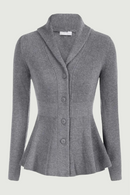 Women Vintage Cardigan Sweater Shawl Lapel Button Down Sweater Outwear Solid Coat Peplum Hem Cardigan Sweater